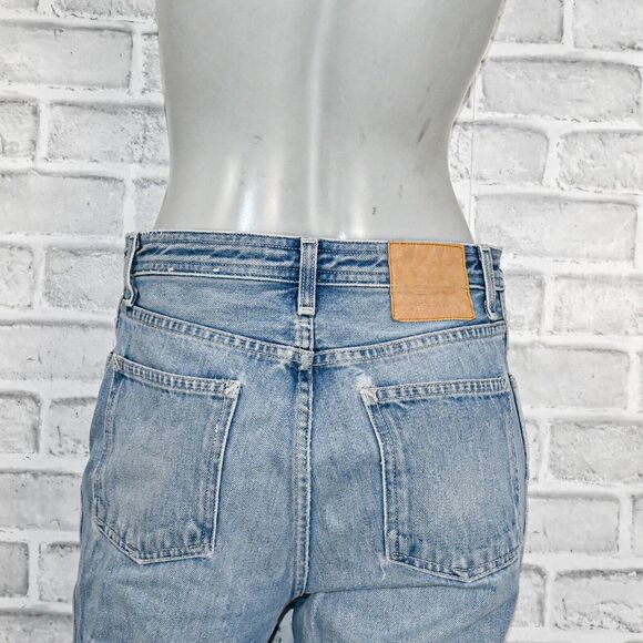 B SIDES Women's High Rise Raw crop wide leg Denim Jeans Distressed wash sz 28 - Picture 13 of 13